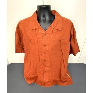 Veezo Button Down Linen Blend Size Large Burnt Orange Rust